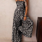 Leopard Print Square Neck Wide Leg Overall Jumpsuit