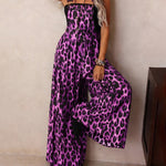 Leopard Print Square Neck Wide Leg Overall Jumpsuit