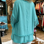 Boho Resort Crochet Fringe Trim Sleeve Top