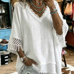 Boho Resort Crochet Fringe Trim Sleeve Top