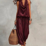 Casual Draped Cowl Neck Top and Harem Pants Set