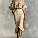 Elegant Off-Shoulder Crop Top and A-Line Skirt Set