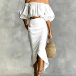Elegant Off-Shoulder Crop Top and A-Line Skirt Set
