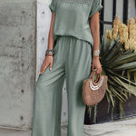 Effortless Chic Hollow Round Neck Top Pants Set