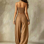 Boho Style Smocked Crop Top and Lantern Pants Set