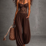 Retro Aesthetic Lace Bodice Harem Jumpsuit