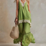 Comfort Loose Lace Trim Sleeveless Matching Set