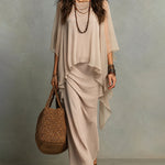 Flowy Chiffon Overlay Cape Sleeve Maxi Dress