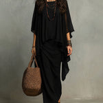 Flowy Chiffon Overlay Cape Sleeve Maxi Dress