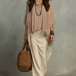 Flowy Chiffon Overlay Cape Sleeve Maxi Dress