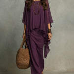 Flowy Chiffon Overlay Cape Sleeve Maxi Dress