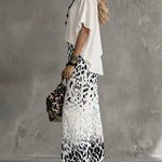 Elevated Casual Chiffon Blouse Leopard Print Pants Set