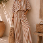 Comfortable Loose Fit Vertical Stripe Matching Set