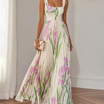 Elegant Sleeveless Floral Pleated Maxi Dress