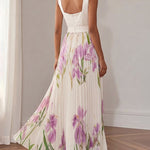 Elegant Sleeveless Floral Pleated Maxi Dress