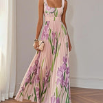 Elegant Sleeveless Floral Pleated Maxi Dress
