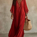 Bohemian Style Lace Trim Batwing Sleeve Maxi Dress