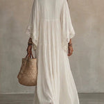 Bohemian Style Lace Trim Batwing Sleeve Maxi Dress
