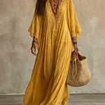 Bohemian Style Lace Trim Batwing Sleeve Maxi Dress