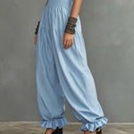 Comfort High Waist Ruffled Hem Wide Leg Pants