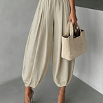Casual Elastic Waist Pleated Balloon Pants