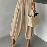 Casual Elastic Waist Pleated Balloon Pants