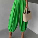 Casual Elastic Waist Pleated Balloon Pants