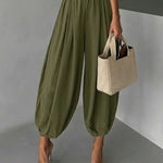 Casual Elastic Waist Pleated Balloon Pants