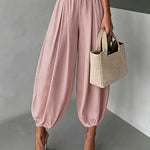 Casual Elastic Waist Pleated Balloon Pants