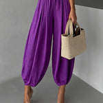 Casual Elastic Waist Pleated Balloon Pants