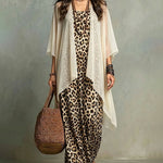 Elegant Chiffon Cardigan And Leopard Print Dress Set
