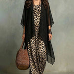 Elegant Chiffon Cardigan And Leopard Print Dress Set