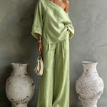 Casual Elegant One Shoulder Top And Wide Leg Pants