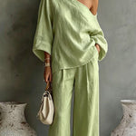 Casual Elegant One Shoulder Top And Wide Leg Pants