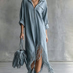 Casual Comfy Asymmetrical Tassel Hem Shirt Dress