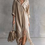 Casual Comfy Asymmetrical Tassel Hem Shirt Dress