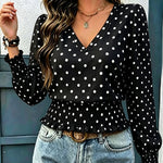 Chic Polka Dot Print Lantern Sleeve Blouse
