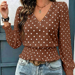 Chic Polka Dot Print Lantern Sleeve Blouse