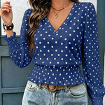 Chic Polka Dot Print Lantern Sleeve Blouse