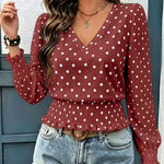 Chic Polka Dot Print Lantern Sleeve Blouse