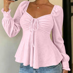 Cute Eyelet Textured Chiffon Peplum Hem Blouse