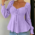 Cute Eyelet Textured Chiffon Peplum Hem Blouse