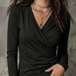 Versatile Casual Wrap V-Neck Long Sleeve T-Shirt
