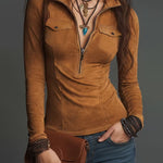 Vintage Casual Faux Suede Slim Fit Shirt