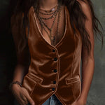 Velvet Deep V Neck Button Front Vest