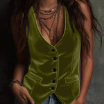 Velvet Deep V Neck Button Front Vest