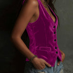 Velvet Deep V Neck Button Front Vest