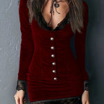 Vintage Lace Trim Velvet Fitted Dress
