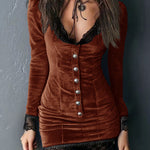 Vintage Lace Trim Velvet Fitted Dress