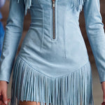 Retro Western Style Fringed Faux Suede Dress